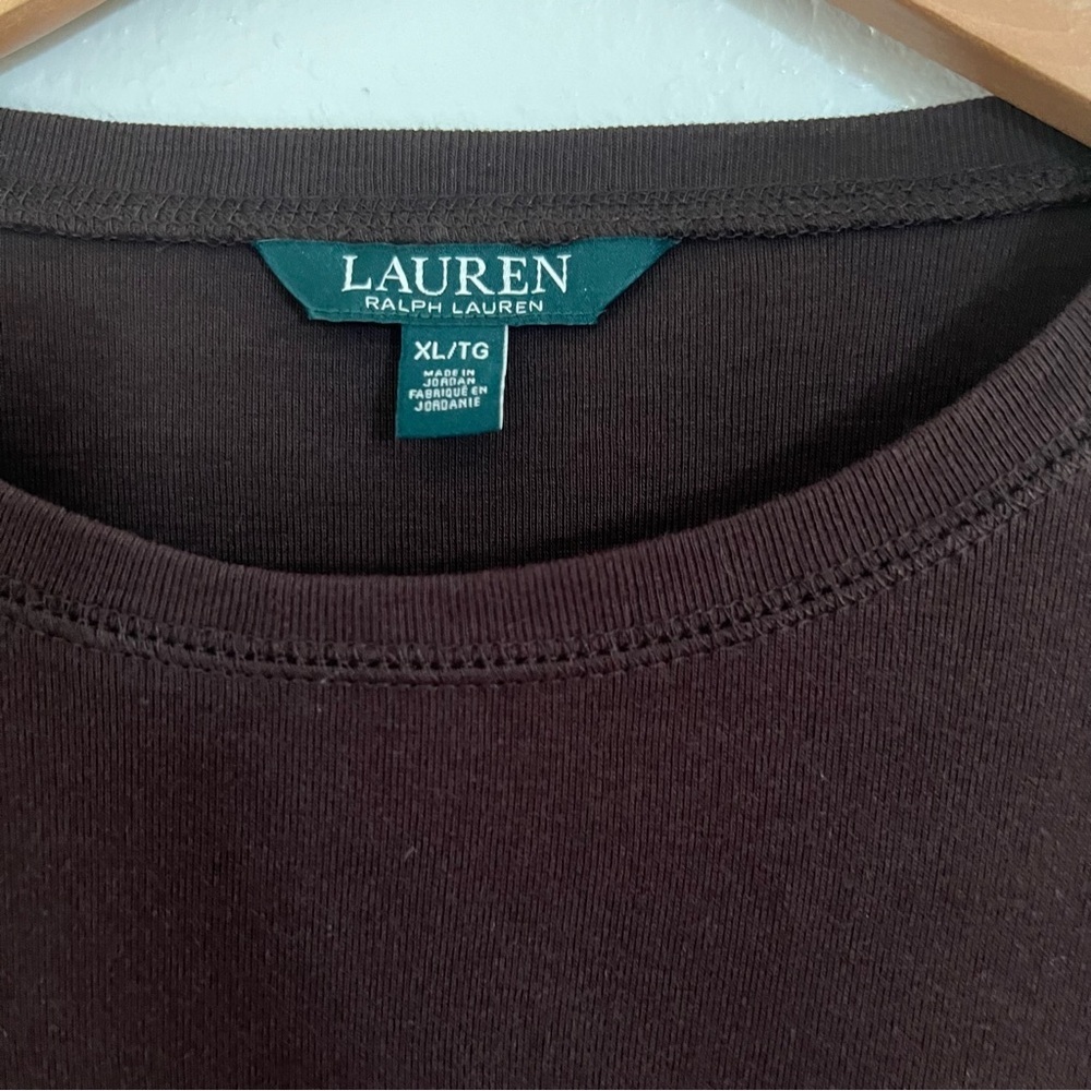 Lauren Ralph Lauren Women’s Sz XL Chocolate Brown Long Sleeve Tee elbow patches - Picture 4 of 10